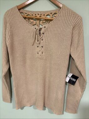 TOGETHER! Women’s Bohemian Retro Vintage Sweater tie up front lace back insert